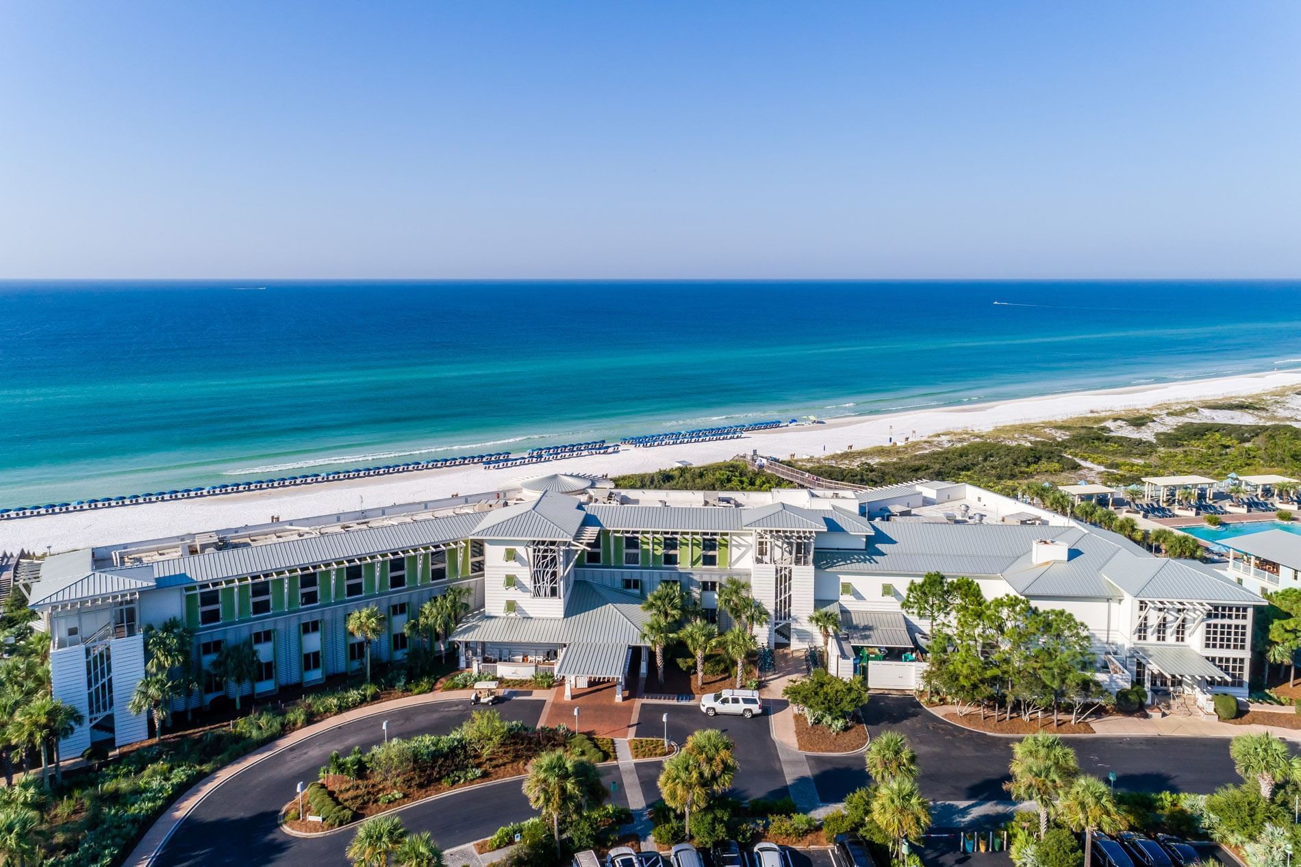 Aerial view of front exterior of  WaterColor Inn & Resort
