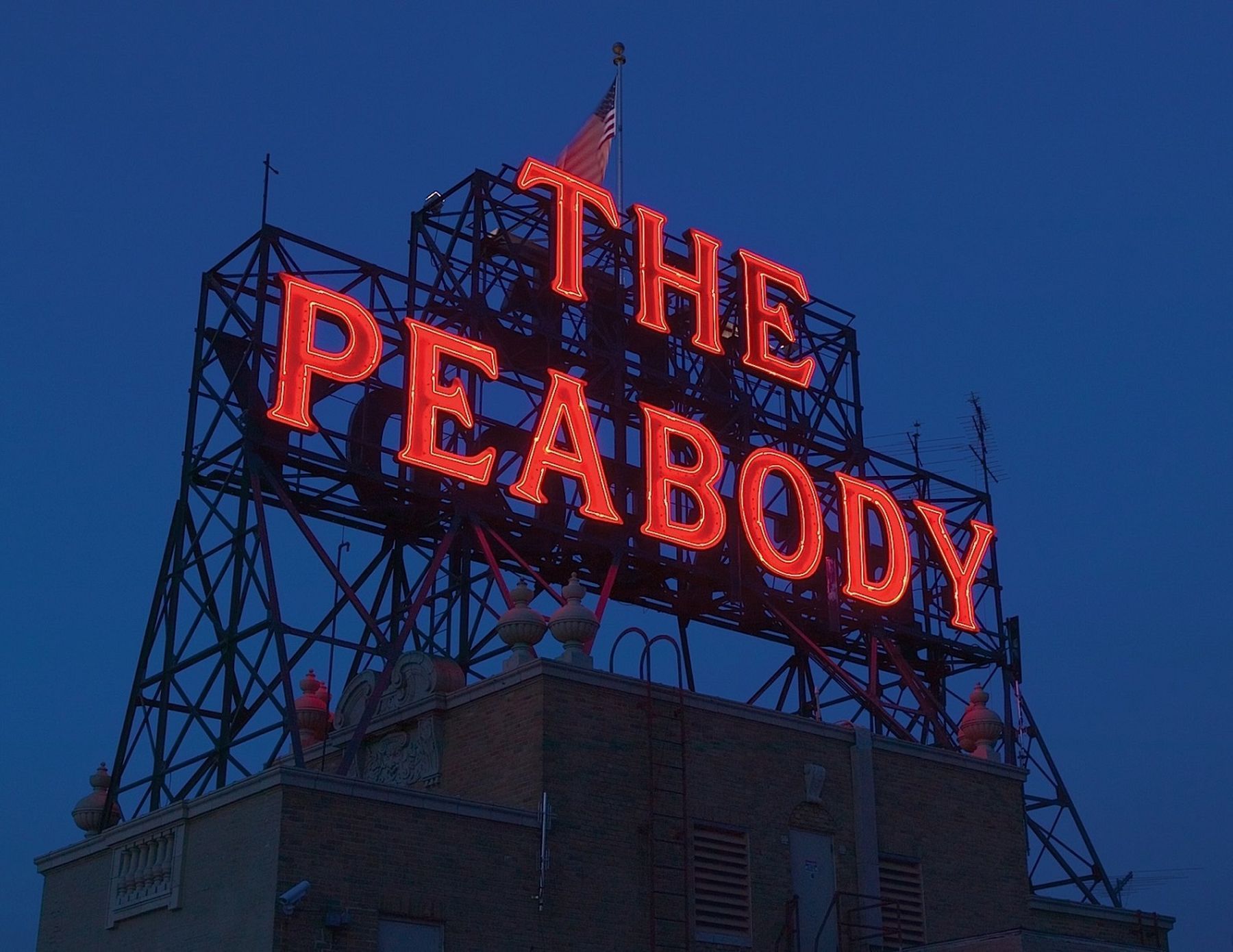 Name board of the hotel at The Peabody Memphis
