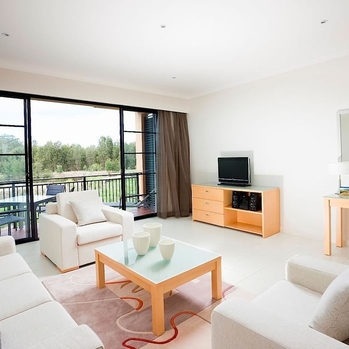 Interior two bedroom apartment with beautiful view of golf course