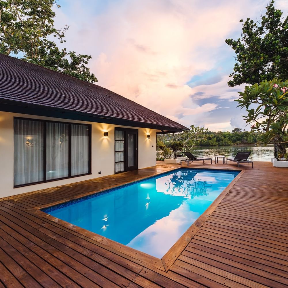 Pacific Pool Villa with wooden deck and private pool at Warwick Le Lagon - Vanuatu, Efate.