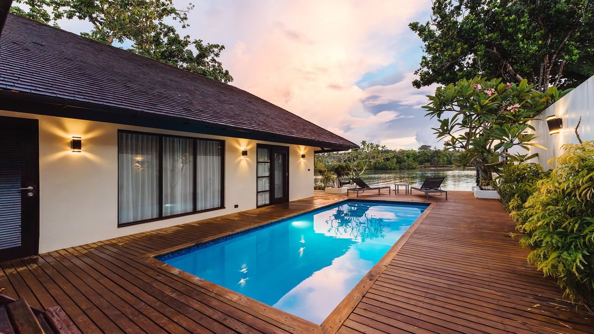 Pacific Pool Villa with wooden deck and private pool at Warwick Le Lagon - Vanuatu, Efate.