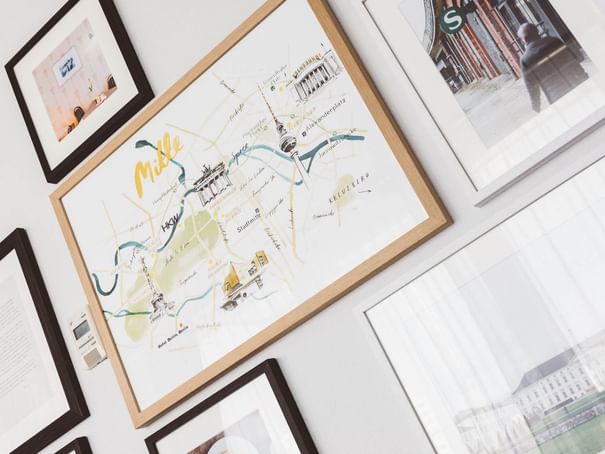 Close-up of pictures on the wall at Hotel Berlin Berlin