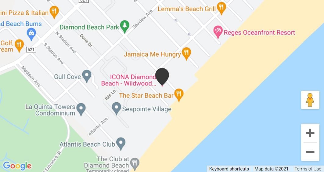The map location of our Diamond Beach, NJ, hotel
