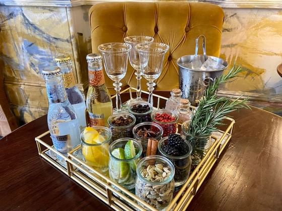 Modern bar items served on a table at Richmond Hill Hotel