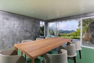 Boardroom table setup in a meeting room at Retreat Costa Rica