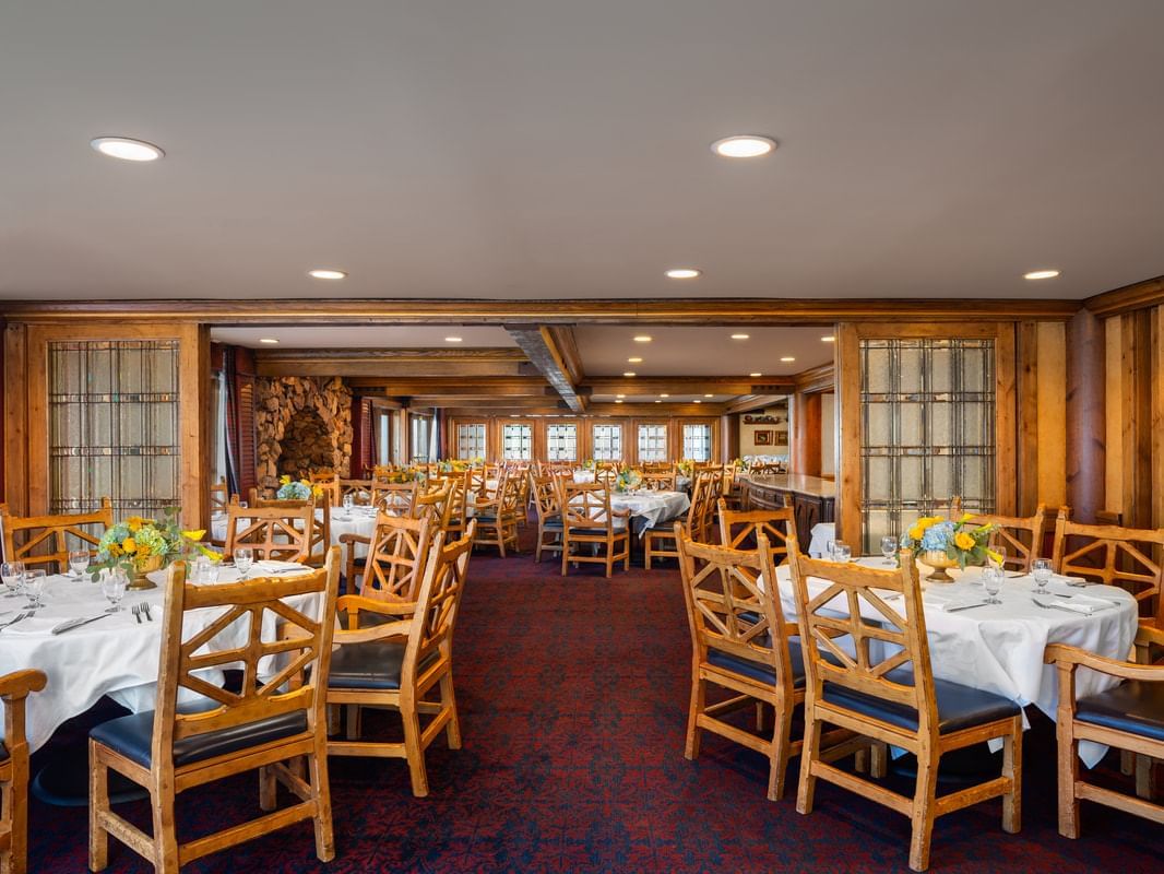 Banquet tables setup in Valhalla & Odin at Stein Eriksen Lodge