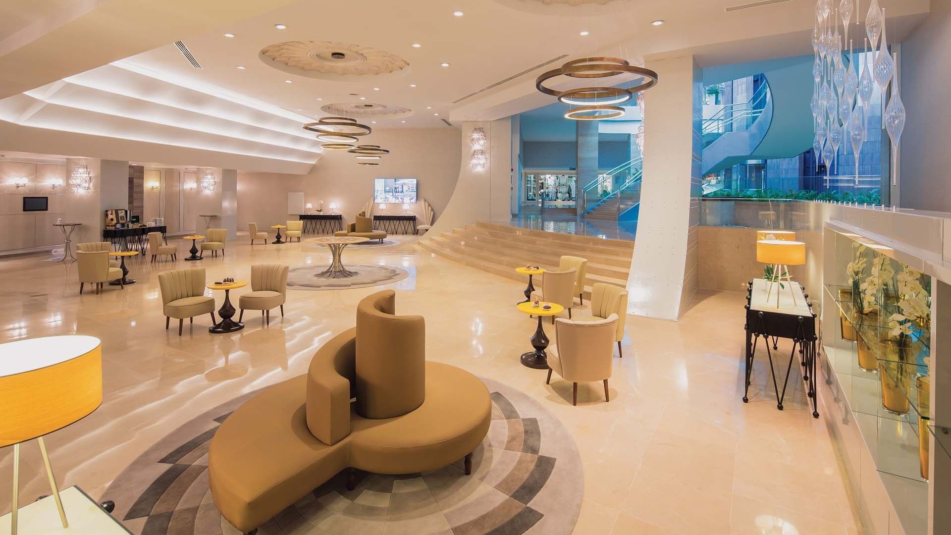 Interior of Pacific Meeting Hall Foyer with stylish furniture at Titanic Deluxe Lara