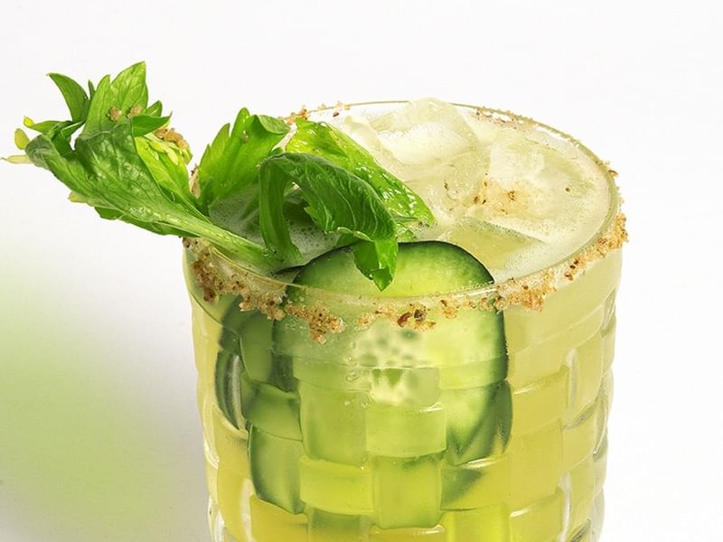 Close-up of a Mojito served in Vintony de Tanqueray at Live Aqua Resorts and Residence Club