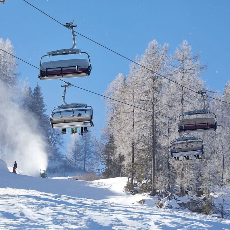 View of cable cars near Falkensteiner Hotels during the winter