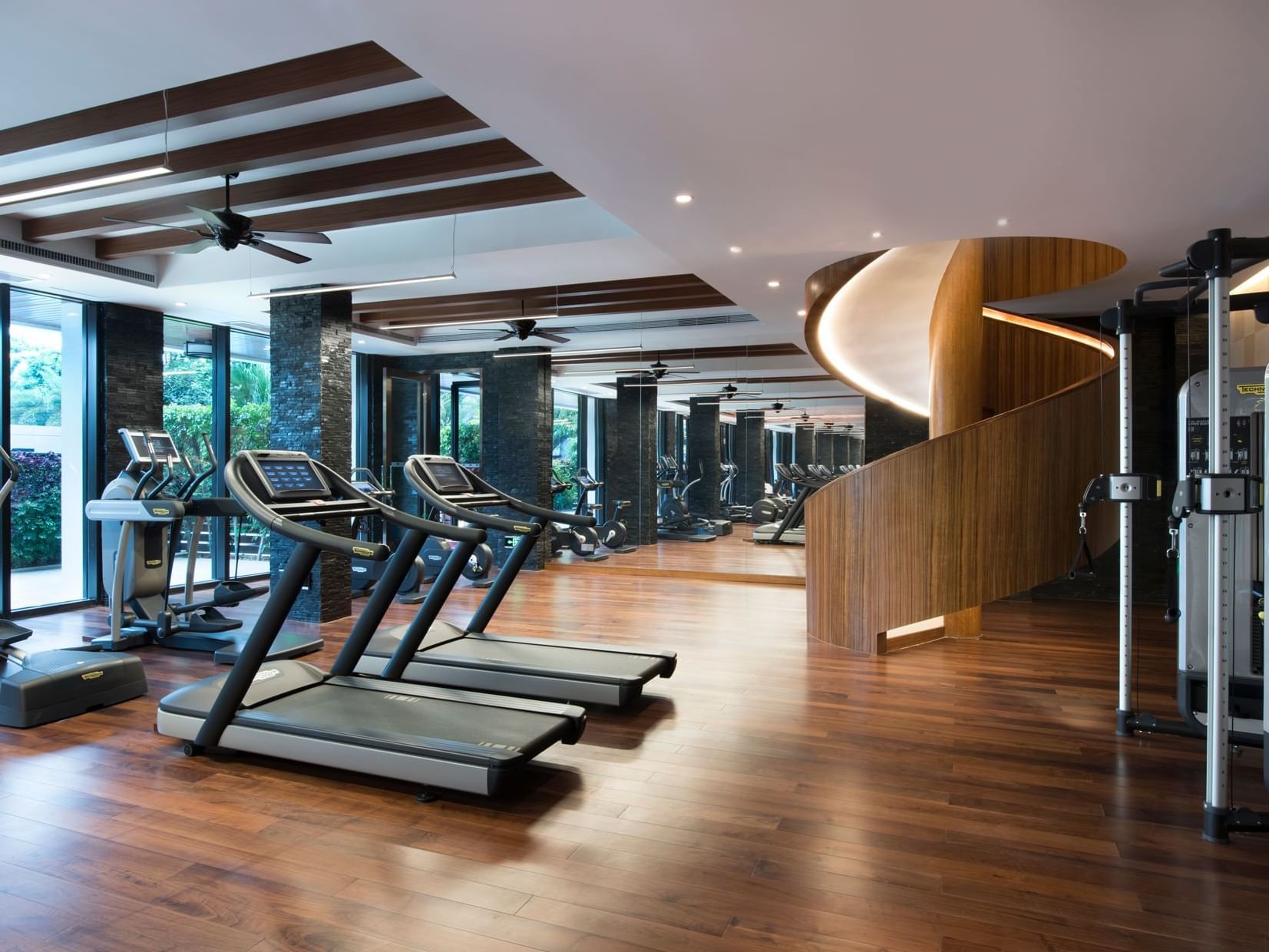 A fully equipped gym at White Swan hotel