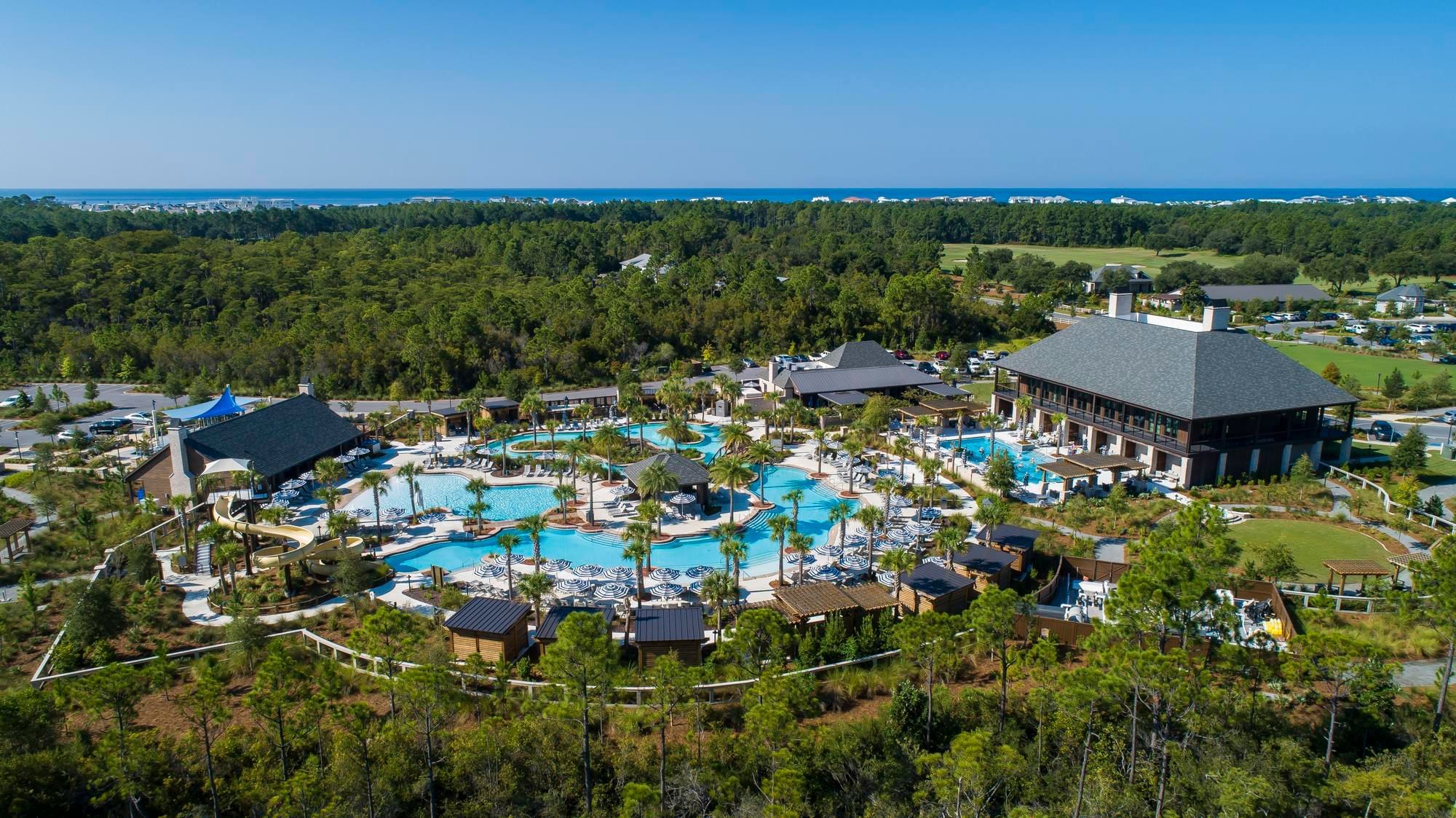 Aerial view of the Camp Creek Inn amenities