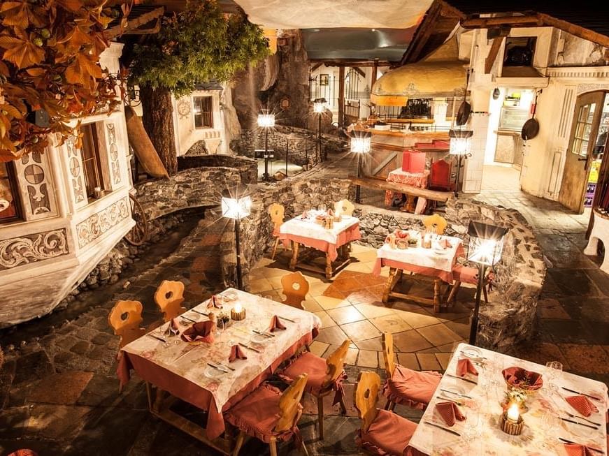 Interior of Via Mala dining hall at Liebes Rot Flueh 