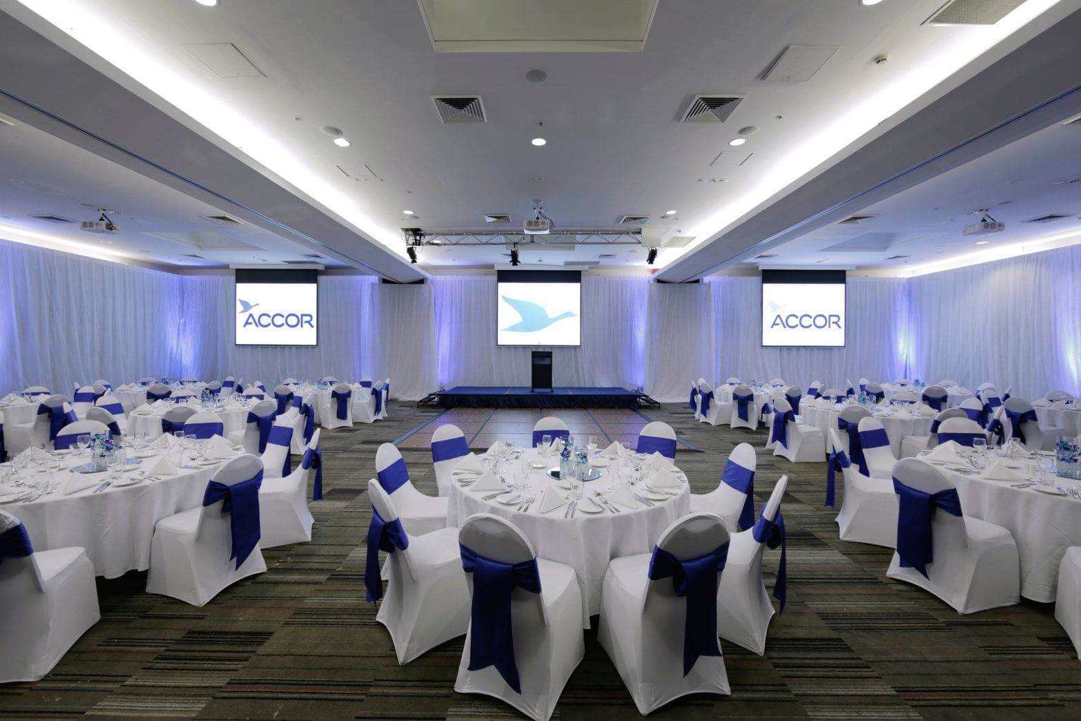 Banquet tables in the Ballroom at Novotel Sydney Olympic Park