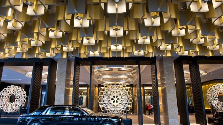 A car parked at the main entrance at Crown Hotels