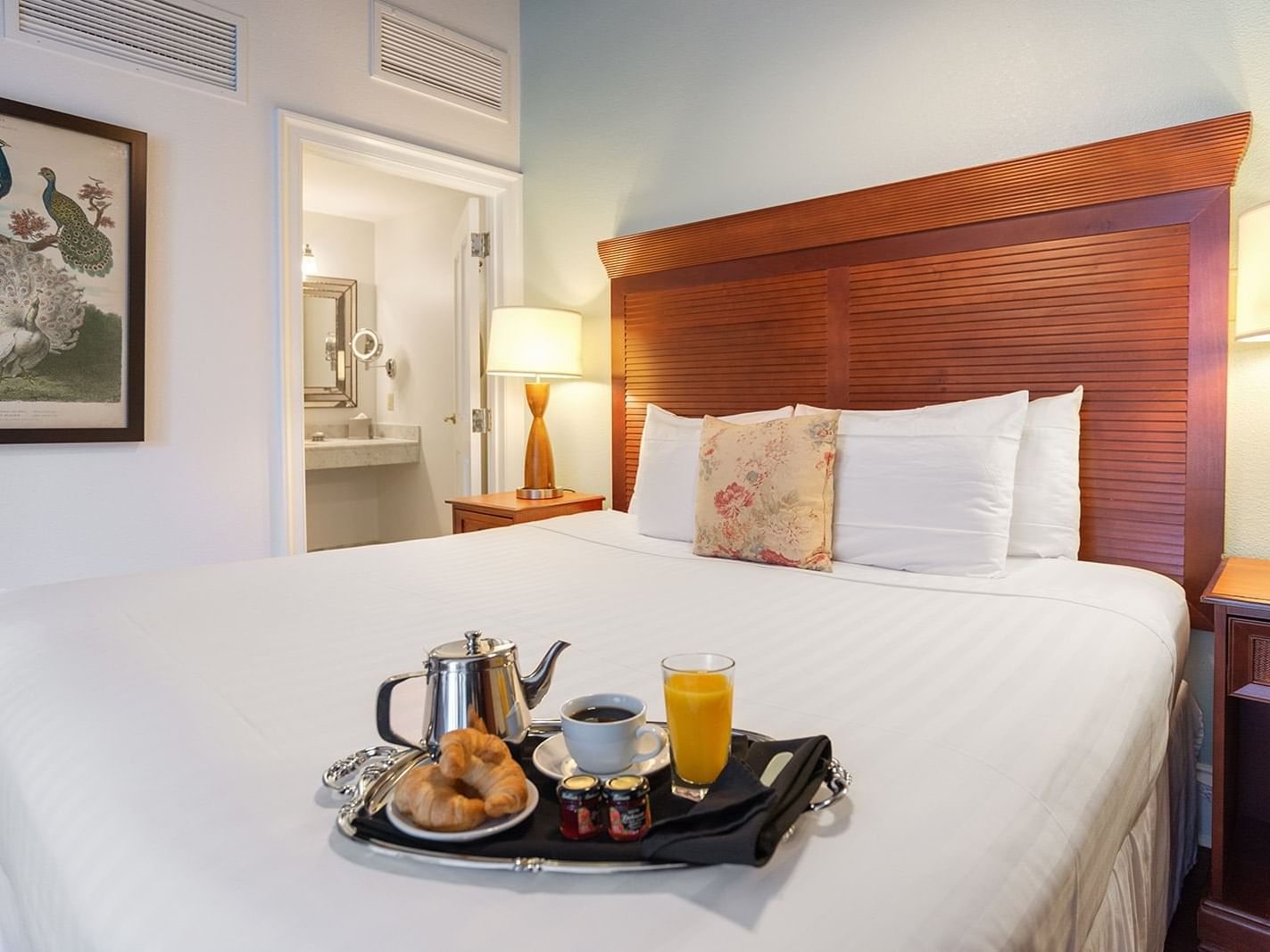 Breakfast on bed in Traditional One Queen Bed Room at St. James Hotel