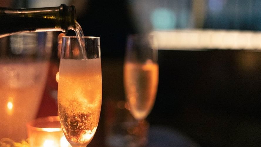 Close-up of champagne glass at Warwick Le Crystal