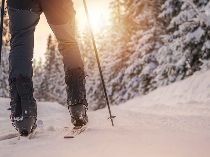 Close up of a man Skiing near Chase on The Lake at winter