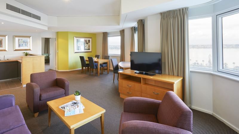 living area in deluxe suite at the Novotel Perth Langley hotel
