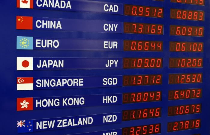 Currency exchange details shows on a board near Sunway Hotel Georgetown