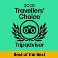 TripAdvisor 2020 Travellers' Choice Best of the Best award badge with owl logo at Hotel Charleston Santa Teresa.