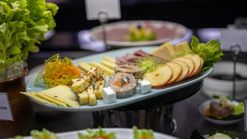 Plate with assorted appetizers at Lagoon Terrace Restaurant, Warwick Le Lagon - Vanuatu in Efate.
