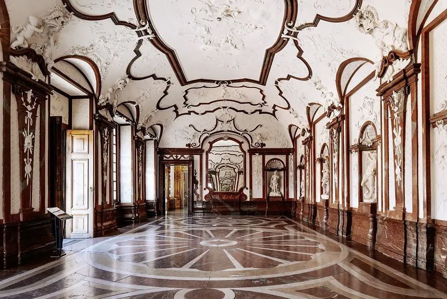 Lower Belvedere in Vienna with magnificent marble hall, stucco ceiling and baroque interior architecture