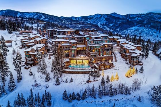 Aerial view of Stein Eriksen Residences in Winter near Chateaux Deer Valley