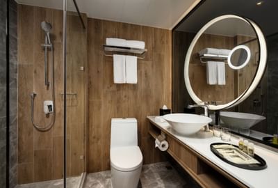 Bathroom with a wooden interior in Superior Room at Park Hotel Hong Kong