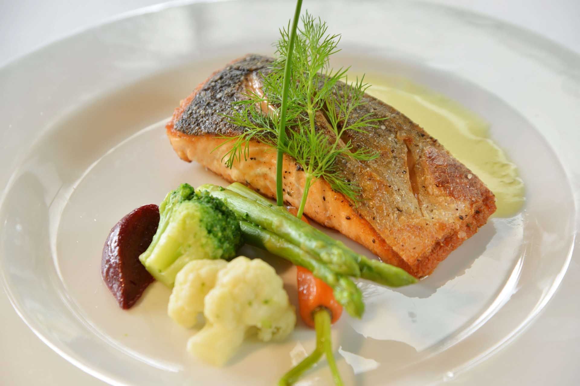 A salmon dish from Delagoa Restaurant at Polana Serena Hotel