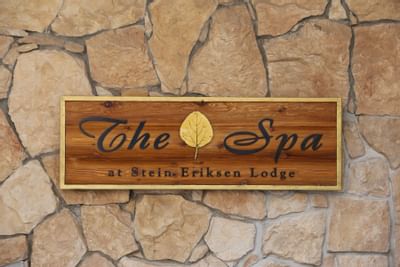The sign at the entrance of the spa at Stein Eriksen Lodge