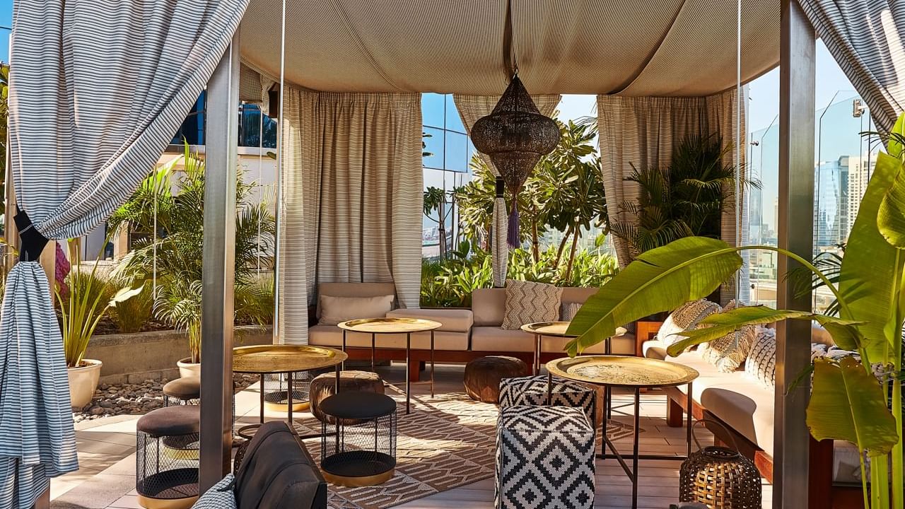 Shisha hut in Malibu deck at Paramount Hotel Dubai