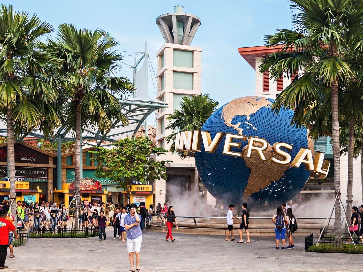The entrance of Universal Studios theme park on Sentosa Island near Nostalgia Hotel Singapore