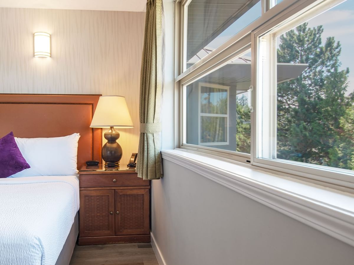 Hotel suite with queen bed