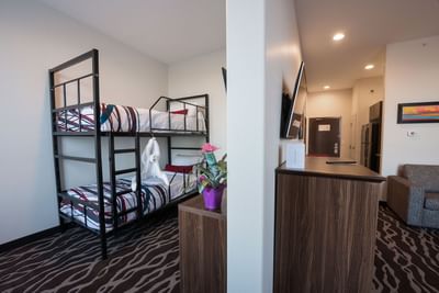 Bunk beds in the interior of Family Bunk Suite at Encore Suites Grande Prairie
