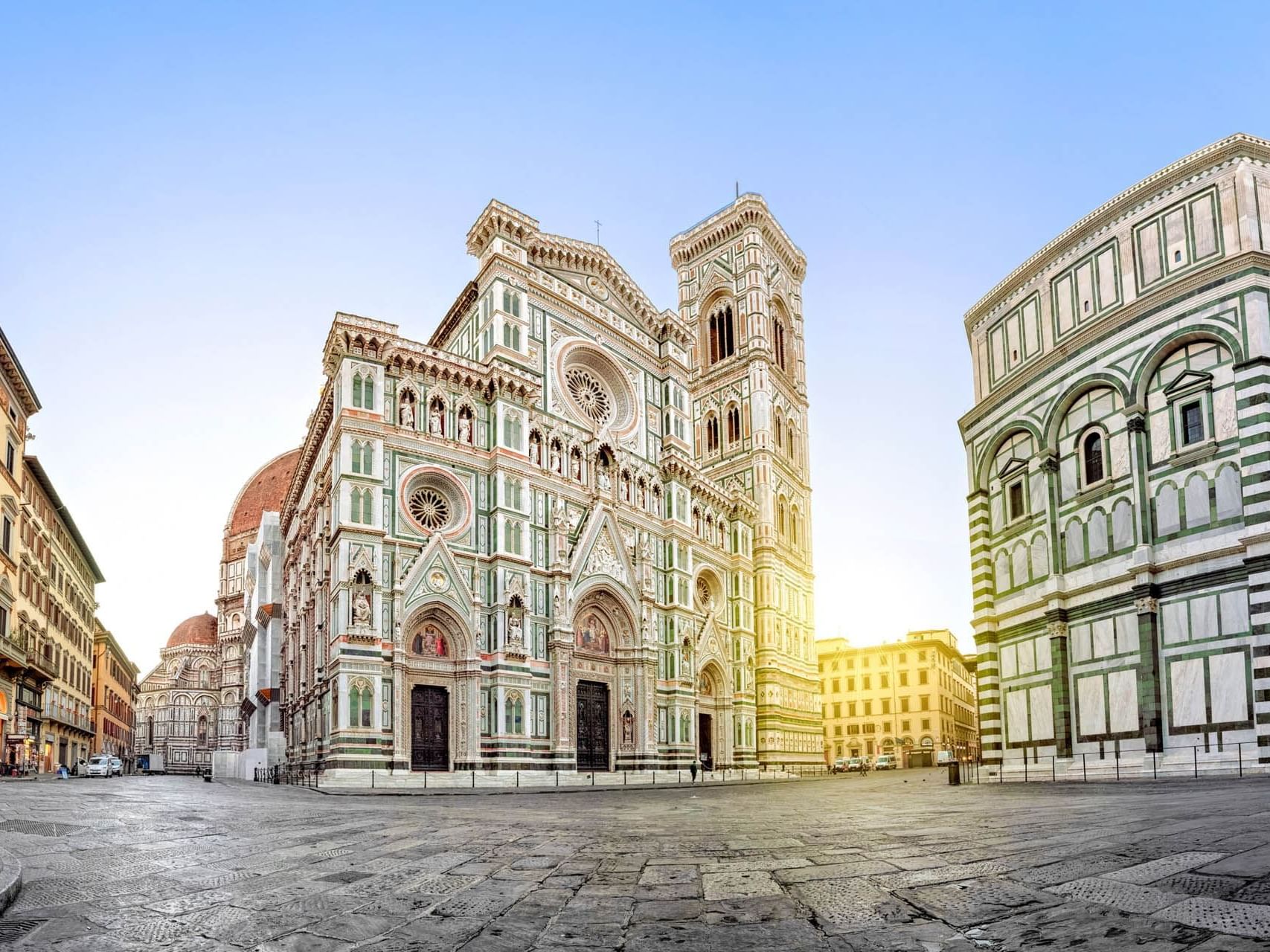 Exterior view of the Florence Cathedral and empty streets near The Independent