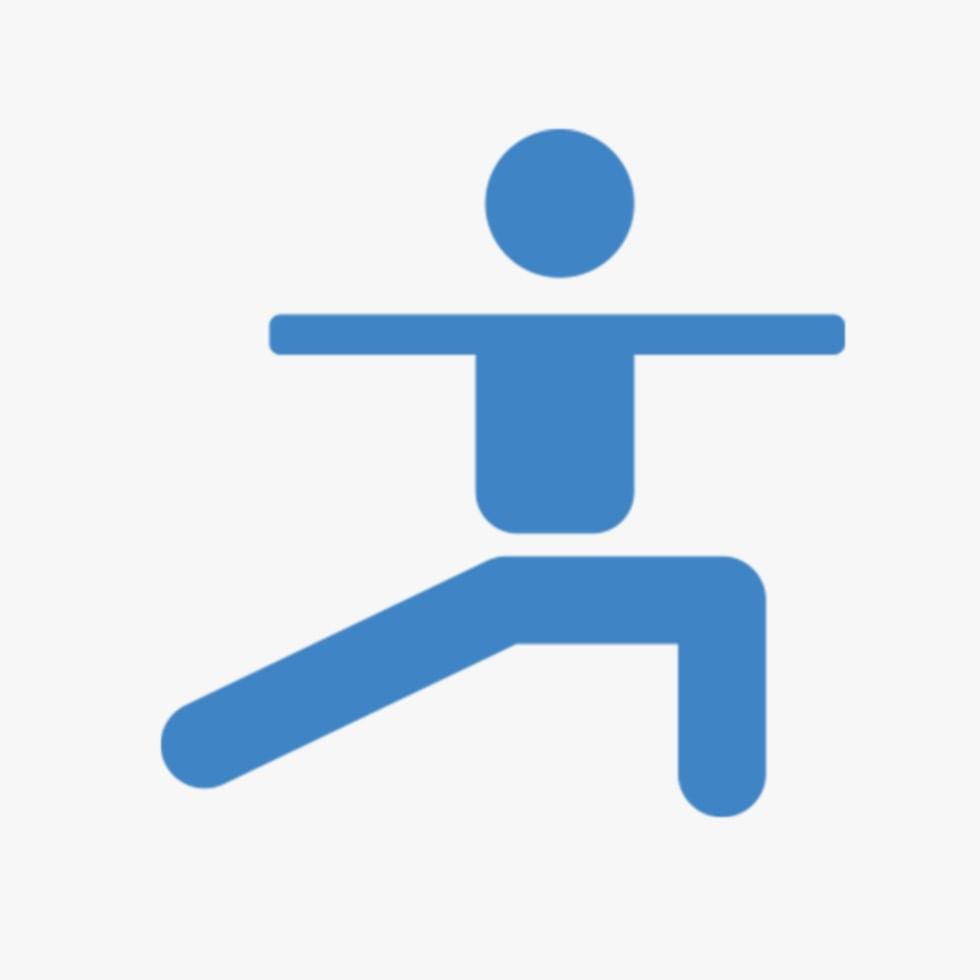 Blue icon of a person in yoga pose at Falkensteiner Balance Resort Stegersbach