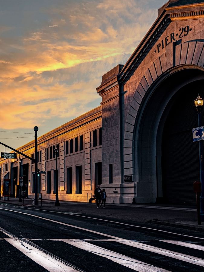 sunset over Pier 29 on San Francisco