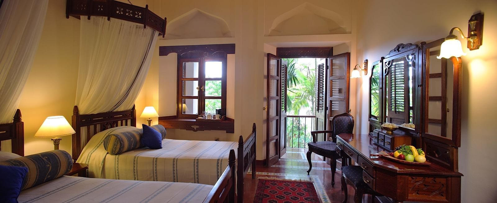 Twin beds in the Standard Room at Zanzibar Serena Hotel