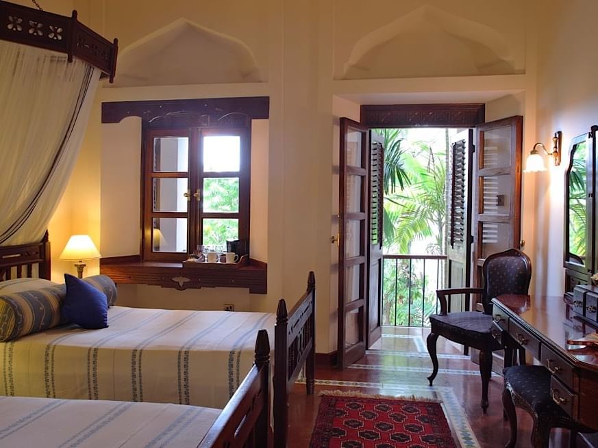 Twin beds in the Standard Room at Zanzibar Serena Hotel