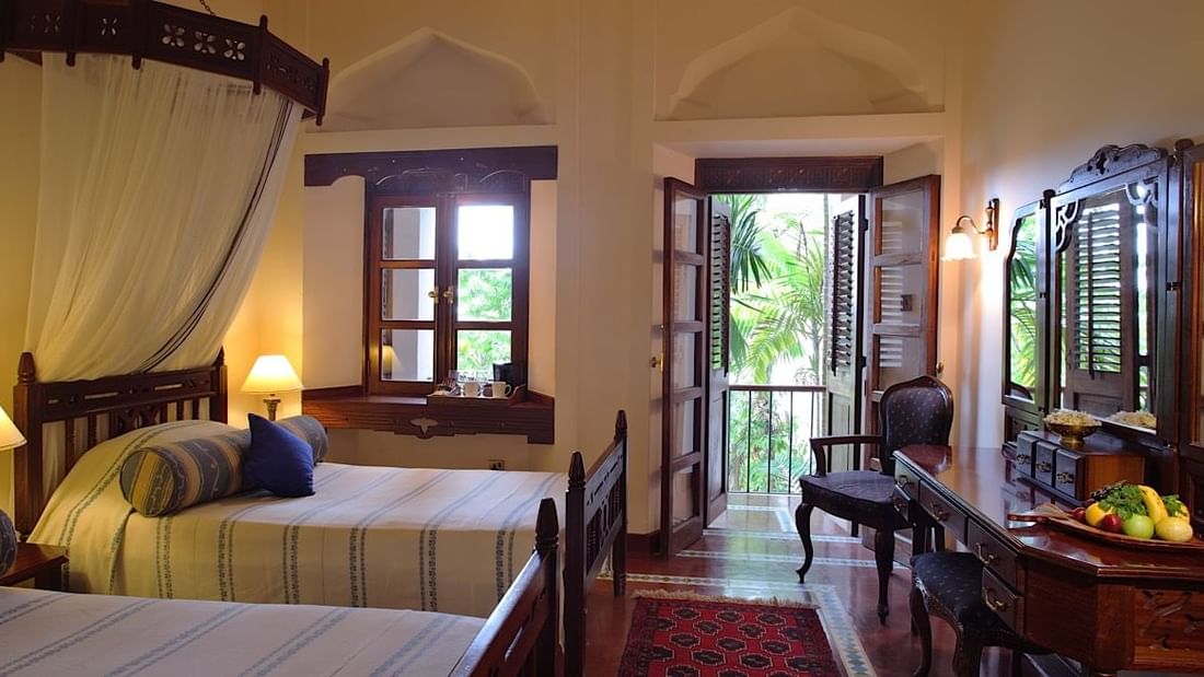 Twin beds in the Standard Room at Zanzibar Serena Hotel