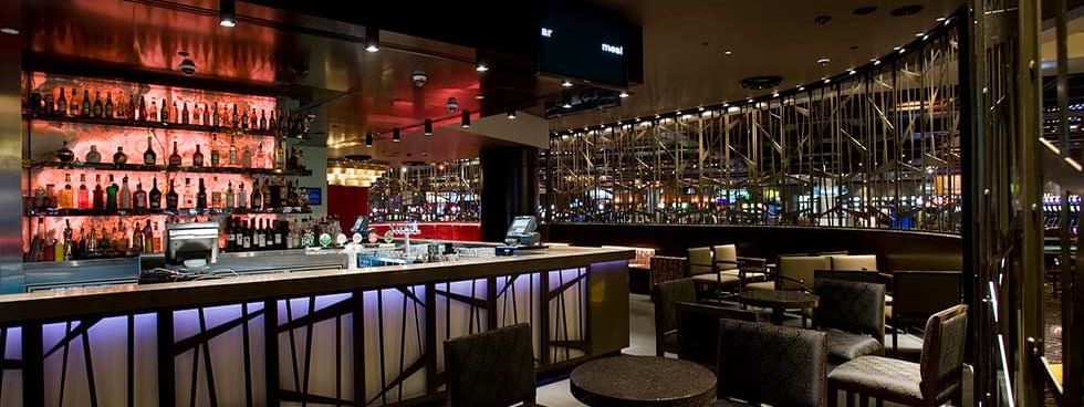 Bar counter & tables set up in Mesh Bar at Crown Hotel Perth