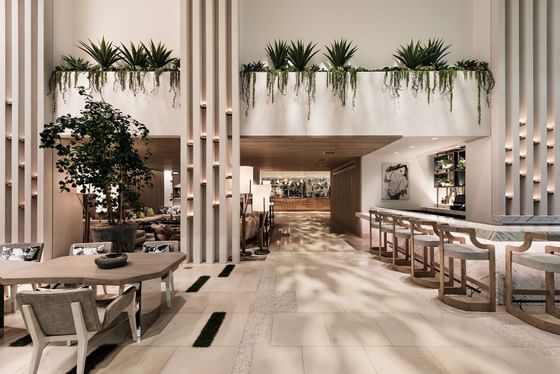 Hotel Lobby decorated in plants at Dream Hollywood