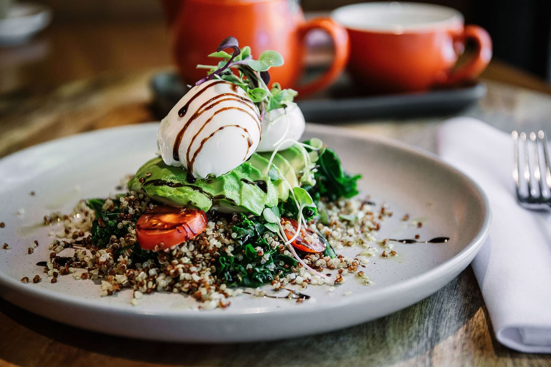 Porched egg & avocado salad in Jasper Kitchen, Jasper Hotel