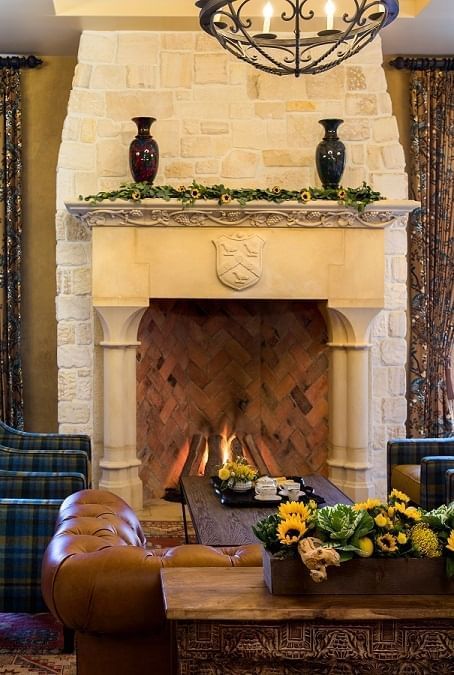 Lorem ipsum A detailed look at the living room fire place which is lit up wi