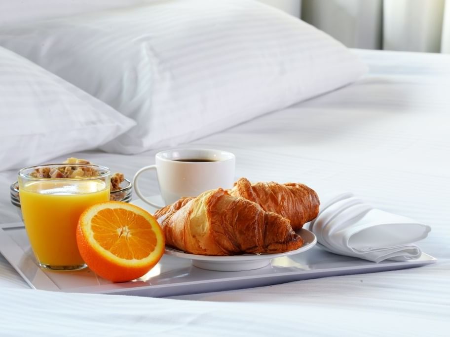 Closeup on Breakfast in bed at Avon Old Farms Hotel