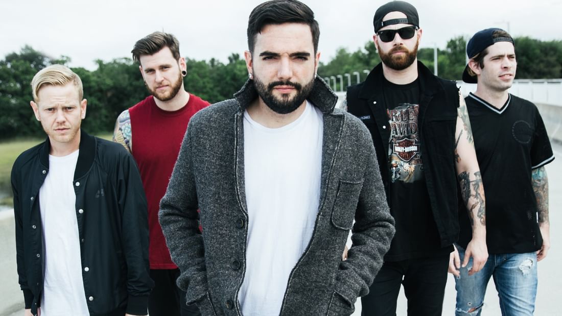 Five band members of A Day to Remember and Papa Roach for the Big Rock Tour 2026.