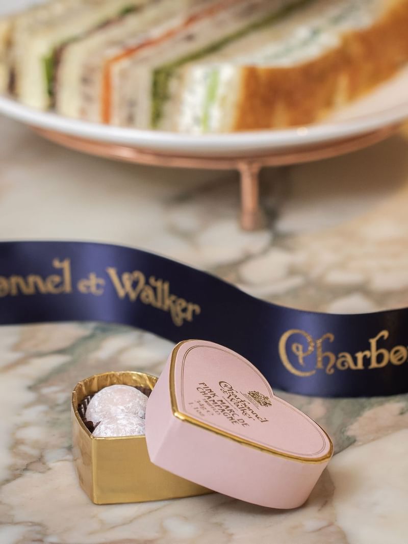 Closeup on high tea items at The May Fair Hotel London