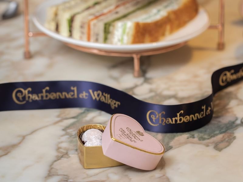 Closeup on high tea items at The May Fair Hotel London