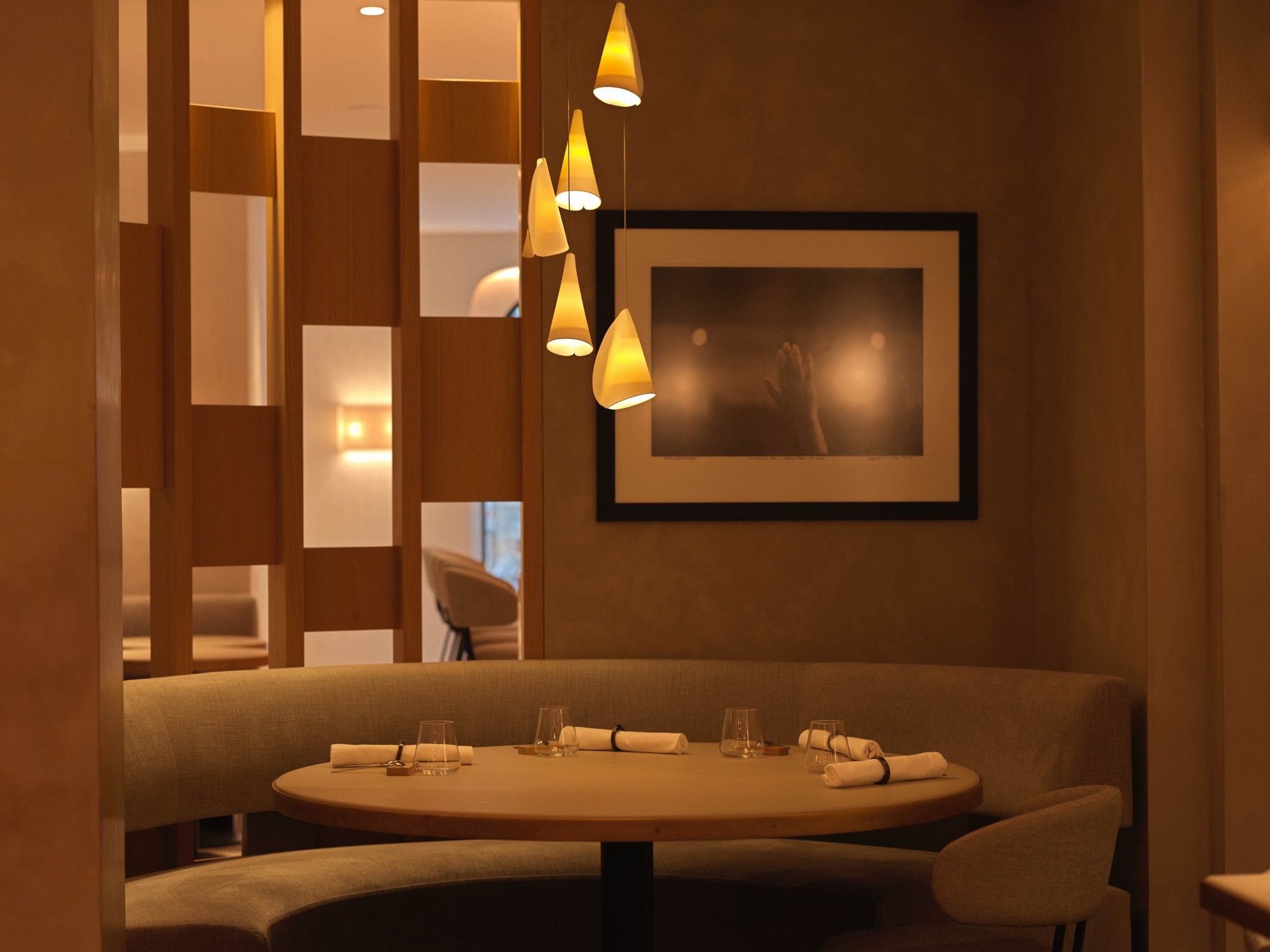 Cozy corner at the Essential by Christophe Restaurant at the ArtHouse Hotel in New York City.