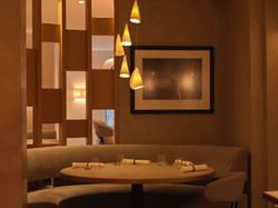 Cozy corner at the Essential by Christophe Restaurant at the ArtHouse Hotel in New York City.
